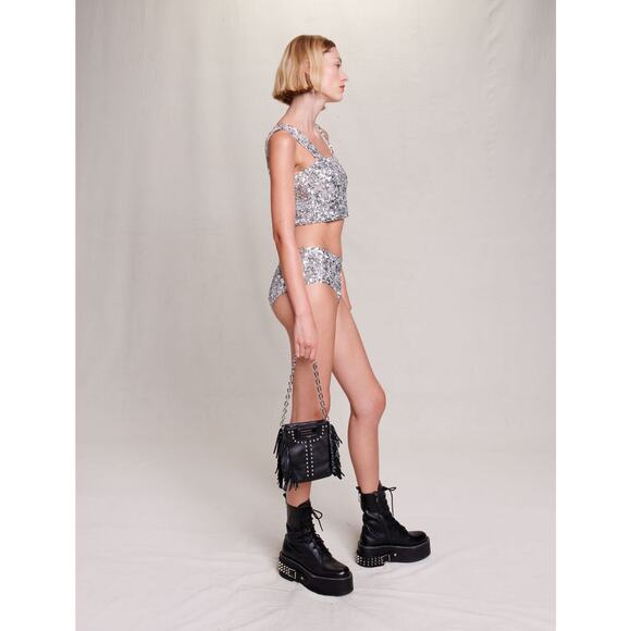 Maje Silver Tutterfly Sequin Culotte Hipster Shorts - Picture 3 of 13